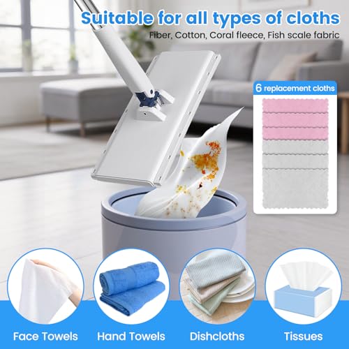Snap Grip Mini Mop with 6 Washable Pads, Zero-Touch Flat Floor Mop for Wall - color: White