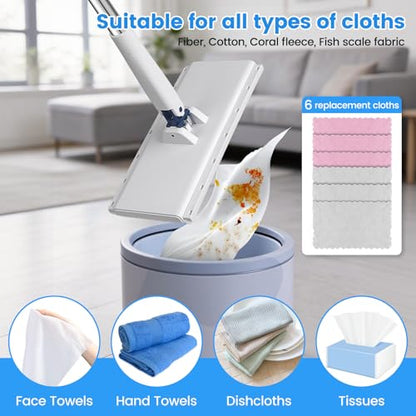 Snap Grip Mini Mop with 6 Washable Pads, Zero-Touch Flat Floor Mop for Wall - color: White