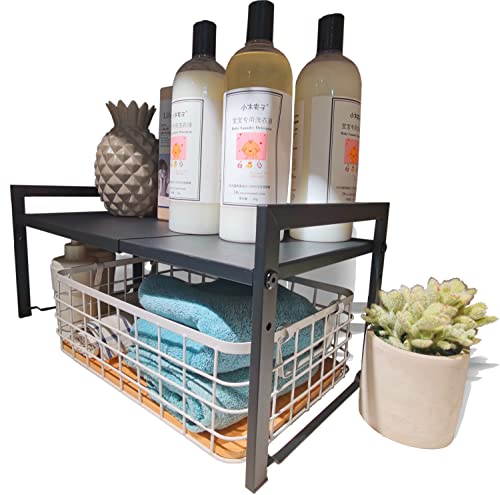 Expandable Cabinet Shelf 10.6"D Adjustable Countertop Riser Rack Black - color: Black, size: 10.6"D (wide) - 1 Pack