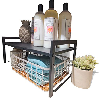 Expandable Cabinet Shelf 10.6"D Adjustable Countertop Riser Rack Black - color: Black, size: 10.6"D (wide) - 1 Pack