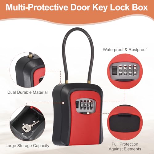 PATIKIL Key Lock Soft Box with Code, (4.7 x 3.9 Inch, Red), Resettable Combination Lockbox Portable Key Storage Box with Wall-Mounted Bracket, Suit - for Home Entrance/Garage/Warehouse - color: Red