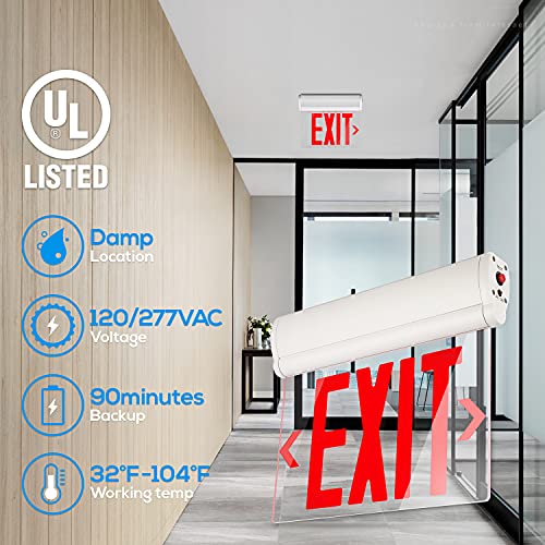 LEONLITE 6-Pack LED Edge Lit Exit Sign, Red Letter Emergency Exit Sign - color: Red