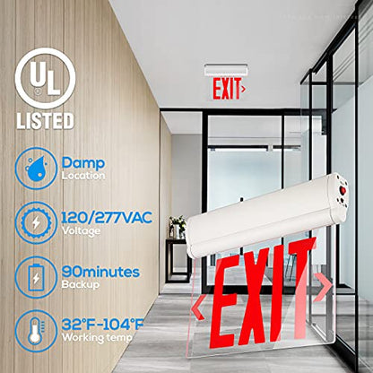 LEONLITE 6-Pack LED Edge Lit Exit Sign, Red Letter Emergency Exit Sign - color: Red