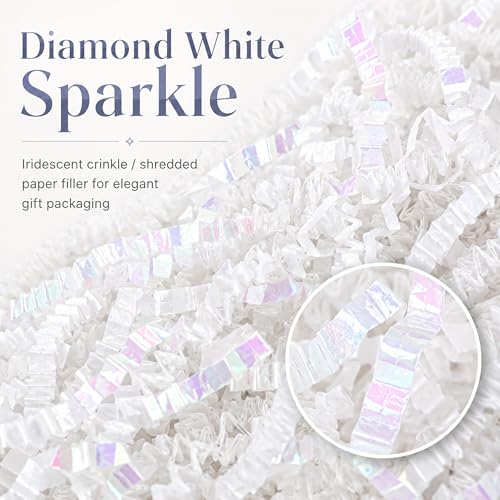 STRBOXONG Diamond White Crinkle Paper Filler 1 LB, Dust-Free Crinkle Cut Paper Shred for Wedding Gift Boxes, Luxury Gift Baskets, Beauty Packaging, Party Favors, Retail Displays and Gift Bags - color: Diamond White