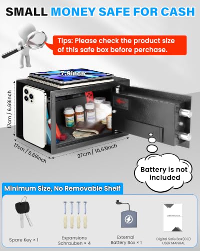 [UPGRADED] Small Safes for Home Dorm, 0.30 Cuft Mini Safe Box - size: 0.3 Cuft