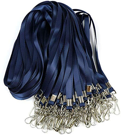 Beebel Navy Blue Lanyards 100 Pcs Lanyard for Id Badges Flat Lanyard with Badge Clip with J-Hook (Navy Blue) - color: Navy Blue, size: 100 Pack