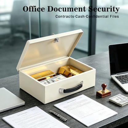 xydled Fireproof Document Box with Key Lock, Fire Safe Box, White - color: Beige, size: Large