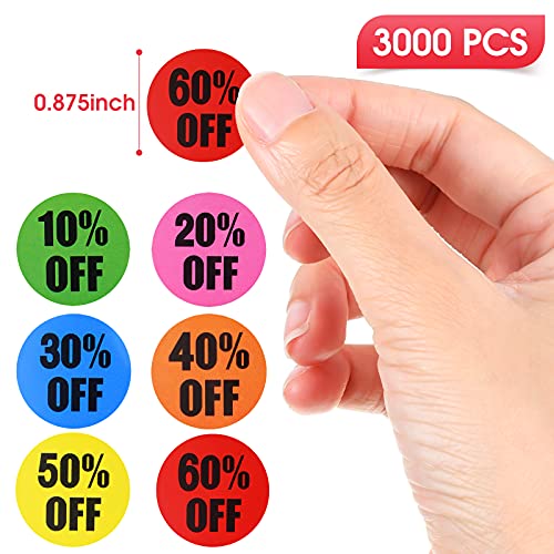 Tenare 6 Rolls/3000 Pcs Percent Off Sticker 10 to 60 Percent, Vivid Style - style: Vivid Style