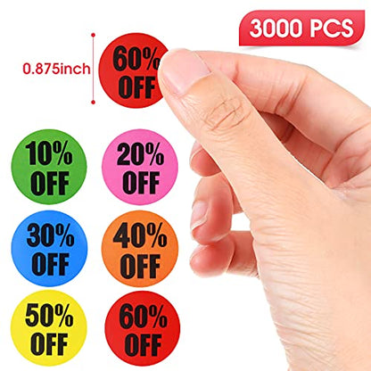 Tenare 6 Rolls/3000 Pcs Percent Off Sticker 10 to 60 Percent, Vivid Style - style: Vivid Style