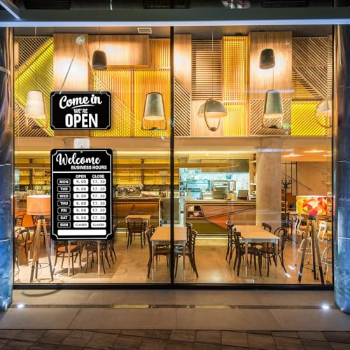 Lesnala 2 Sets Business Hours Open Closed Flip Sign with Stickers, PVC