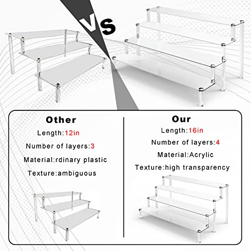 2 Pack 4 Tier Clear Acrylic Display Risers Stand Shelf