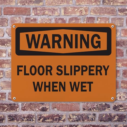(2 Pack) Floor Slippery When Wet OSHA Warning Sign 10 Inch X 7 Inch Plastic Sign, Weather Resistant, UV Protected for Workplace, Business, and Construction Site, Made in the USA - size: 10 Inch X 7 Inch, style: Plastic