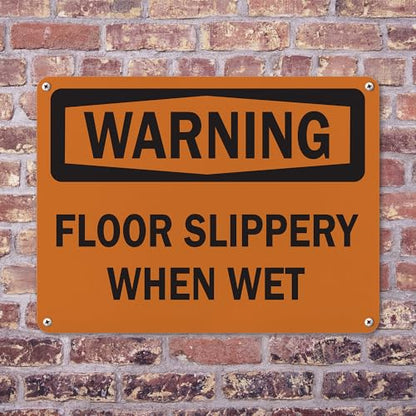 (2 Pack) Floor Slippery When Wet OSHA Warning Sign 10 Inch X 7 Inch Plastic Sign, Weather Resistant, UV Protected for Workplace, Business, and Construction Site, Made in the USA - size: 10 Inch X 7 Inch, style: Plastic