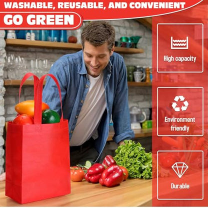 Windyun 50 Pcs Reusable Tote Bag Bulk 8 x 4 x 10 Inch, Red - color: Red
