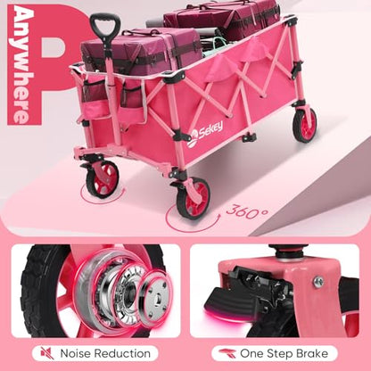 Sekey Collapsible Wagon, 300 lb Capacity, 29 in Cargo Bed, Compact Fold - color: Light Pink, size: 300lbs