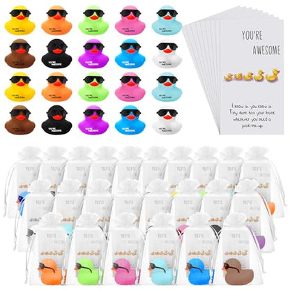 Deekin 20 Sets Thank You Gift Inspirational Mini Rubber Ducks with Cards