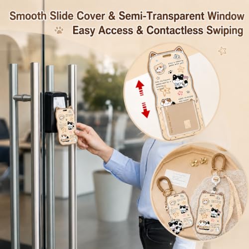 AZY Oat Beige Cat Ear Photocard Holder Set, ID Badge Holder with Lanyard - color: Brown