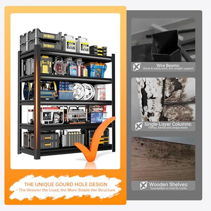 59" W Garage Shelving,5-Tier Heavy Duty Shelving Unit,3000LBS Adjustable Metal Storage Shelves,Storage Rack Units for Industrie,Shed,Warehouse,Basement,Black,59" W x 19.7" D x 72" H - size: 19.7"Dx59"Wx72"H