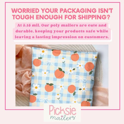 Picksie Mailers- 6x9 Designer Poly Mailers- Cute Shipping Bags - color: Peachy Picnic, size: 6x9