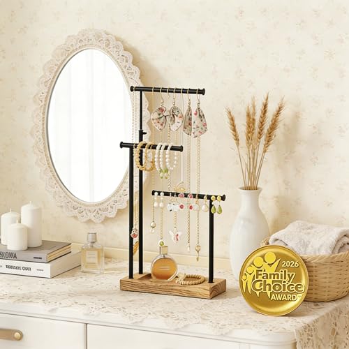 SRIWATANA Carbonized Black Jewelry Organizer Stand, Tall Necklace Holder - color: carbonized black and black