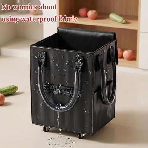 Reusable Grocery Bag on Wheel, Foldable Shopping Cart with Wheels, Can Carry up to 88 Pounds, Suitable for Groceries, Laundry, Camping and Moving. - color: Black - Medium