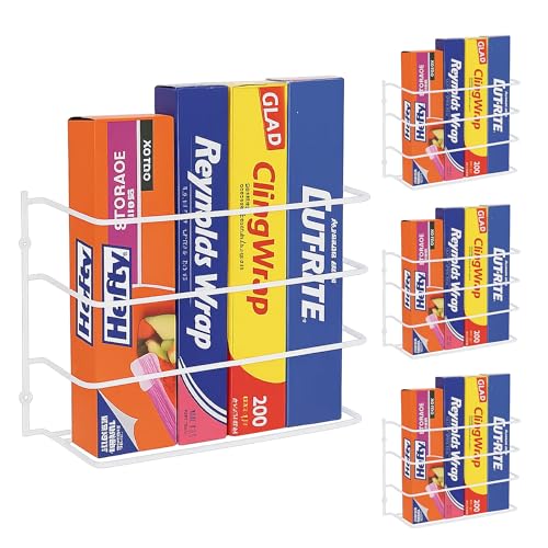 Evelots Kitchen Wrap & Food Bag Organizer Wall/Cabinet Mount, 4-Pack, White - color: White, size: 4 Pack