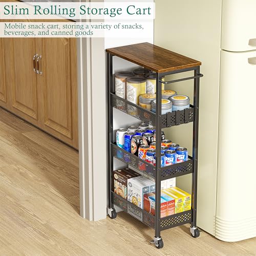 XYZLVSI Slim Rolling Storage Cart, 4 Tier Small Bathroom Cart Organizer - size: 16.7"Dx9.1"Wx34"H