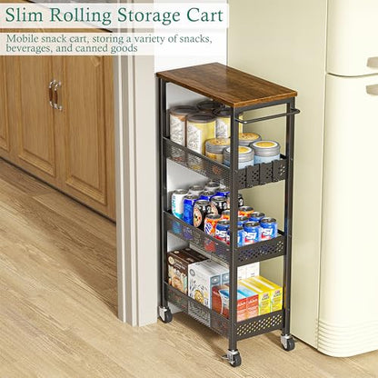 XYZLVSI Slim Rolling Storage Cart, 4 Tier Small Bathroom Cart Organizer - size: 16.7"Dx9.1"Wx34"H