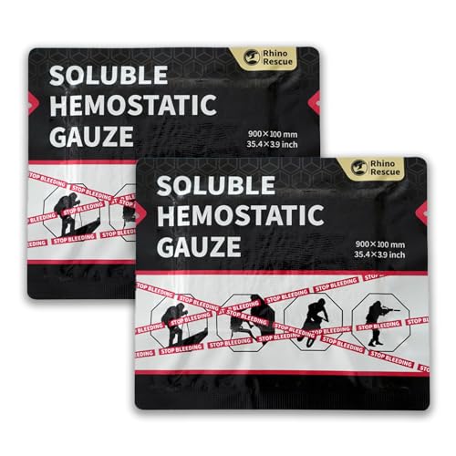 RHINO RESCUE Hemostatic Gauze Dressing 4"*35"(3ft) for Combat (2 Count) - size: 2 Count