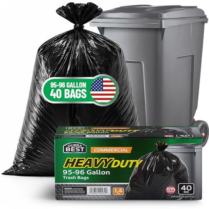 95-96 Gallon Heavy Duty Trash Bags – 1.4 Mil Extra Large 61" x 68" Garbage Bags for Rollaway Cans & Large Outdoor Trash Bins – Tear & Leak Resistant Commercial Liners – 40 Count Black, Made in USA