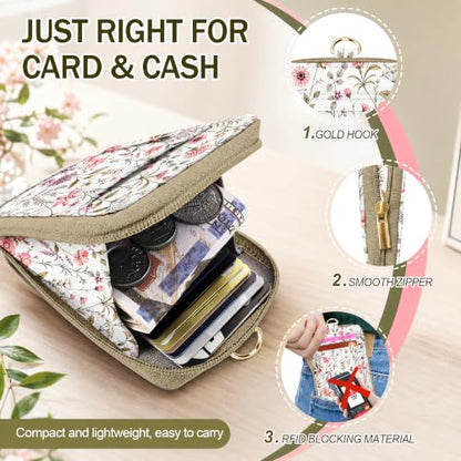 RFID Blocking Lanyard Wallet with Lightweight Card Holder, ID Badge Holder - color: Pink Wildflower