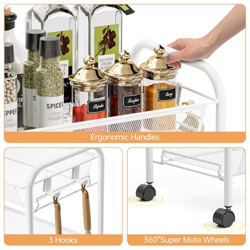 TOOLF 5 Tier Rolling Cart, Metal Utility Storage Cart with Wheels, White - color: White, size: 5-Tier
