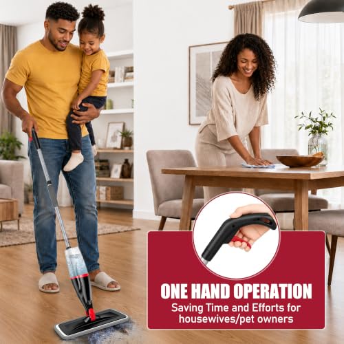Spray Mops for Floor Cleaning: Hardwood Floor Mop Wet Mop & 3 Washable Pads - color: Red/Black
