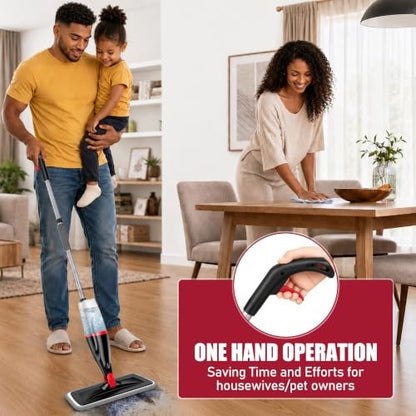 Spray Mops for Floor Cleaning: Hardwood Floor Mop Wet Mop & 3 Washable Pads - color: Red/Black