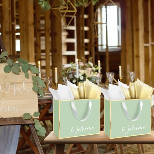 ReliThick 12 Pack Paper Gift Bag with Handles & Tissue, Sage Green - color: Sage Green