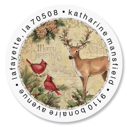 Woodland Deer Round Return Address Labels - Set of 144 1-1/2" Diameter Self-Adhesive, Flat-Sheet Labels - style: Deer