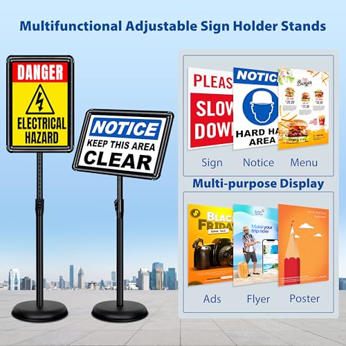 4Pack 11x17 Sign Stand - Adjustable Floor Standing Sign Holder - color: Black, size: 11 x 17 inches(4 Pack）