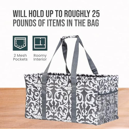 Extra Large Utility Tote Bag - Oversized Collapsible Beach Bag - Damask Gray - color: Damask Gray