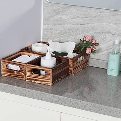 Wooden Crates for Display,Decorative Box Rustic,Rectangle Baskets Container - size: 3Pack(L+2S)