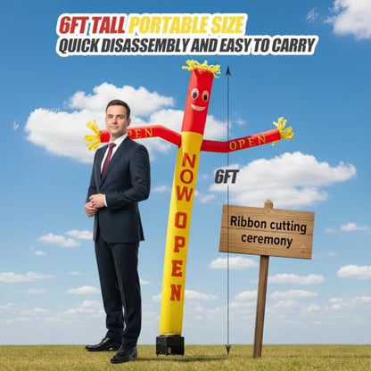 6ft Now Open Inflatable Waving Tube Man with Blower - color: NOW OPEN