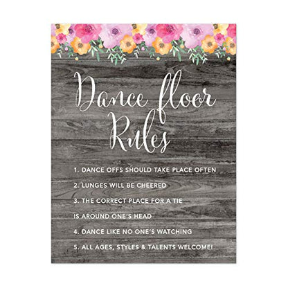 Andaz Press Wedding Party Signs, Rustic Gray Wood Pink Floral Flowers, 8.5x11-inch, Dance Floor Rules, 1-Pack, Unframed - color: Activities Dance Floor