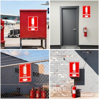 Fire Extinguisher Sign with Down Arrow, Two-Sided Metal Wall Mount, White on Red (4-Pack), 8x12 Inch - color: 4PK-Fire Extinguisher, size: 8"L x 12"W
