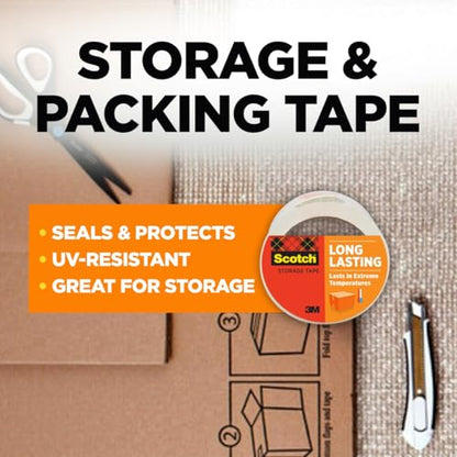 Scotch Long Lasting Storage Packaging Tape, 1.88 in x 38.2 yd, Designed for Storage and Packing, Stays Sealed in Weather Extremes, 3" Core, Clear, 3 Rolls (3650S-3) (Pack of 4) - size: 3 Rolls (Pack of 4)