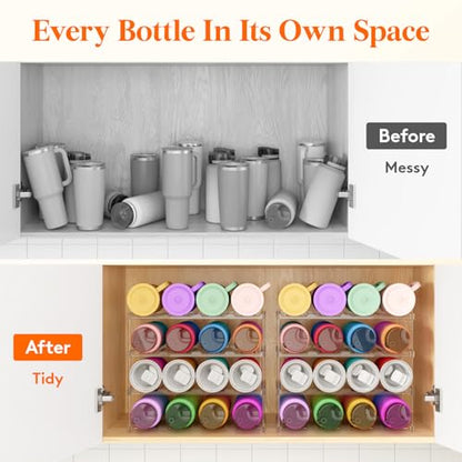 Lifewit Stackable Water Bottle Organizer, Clear Tumbler Holder for Cabinet - size: 4 Tier-16 Bottle
