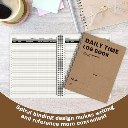 3 Pcs Daily Time Sheet Log Book Spiral 120 Pages 8.5x11 Inch Binder Work Hours Log Book Payroll Record Book Timesheet logbook Daily Journal Weekly Time Sheet Book for Small Business Office (3)