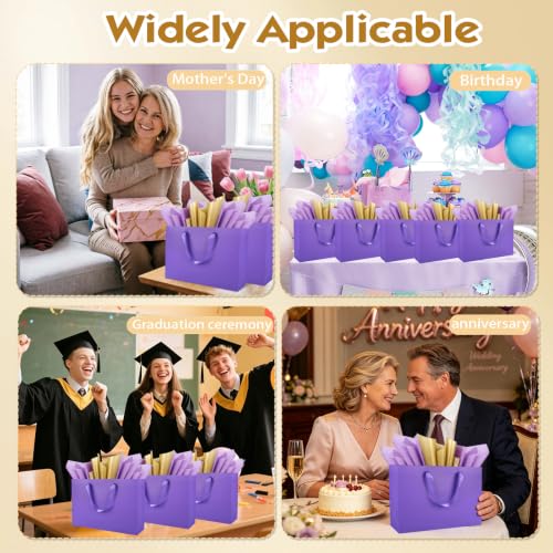Epoesch 4 Pack Medium Purple Gift Bags with Handles and 12 Tissue Papers - color: Purple Gift Bags
