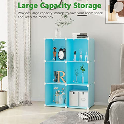 C&AHOME 6-Cube Storage Organizer Cube Shelf Closet Storage Bookcase, Blue - color: Blue