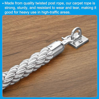 PATIKIL Stanchion Rope, 1.2m/3.9Ft Barrier Rope Twisted Post Ropes for Posts Stands Queue Divider Crowd Control of Hotel, White Silver - color: White, Silver, size: 3.9Ft