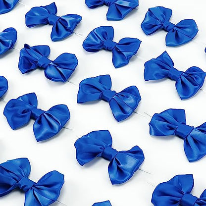 AIMUDI Royal Blue Satin Ribbon Twist Ties & Bows for Treat Bags, Crafts, Gift Wrapping, Cake Pops & Wedding Favors - 24 Counts - color: Royal Blue