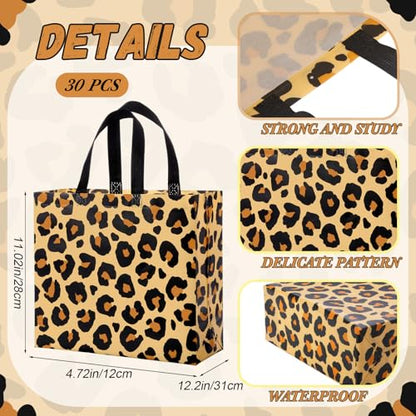 Abbylike 30 Pcs Brown Leopard Gift Bags, Animal Print Reusable Tote - style: Brown Leopard